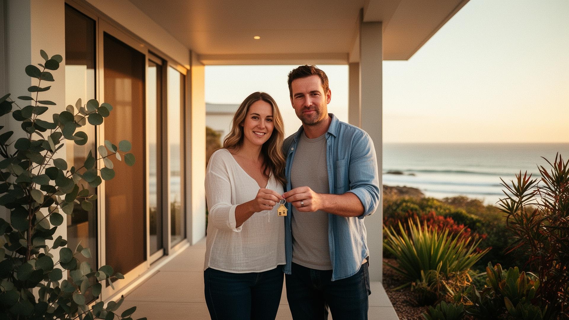 Australian couple receiving the keys to their new home